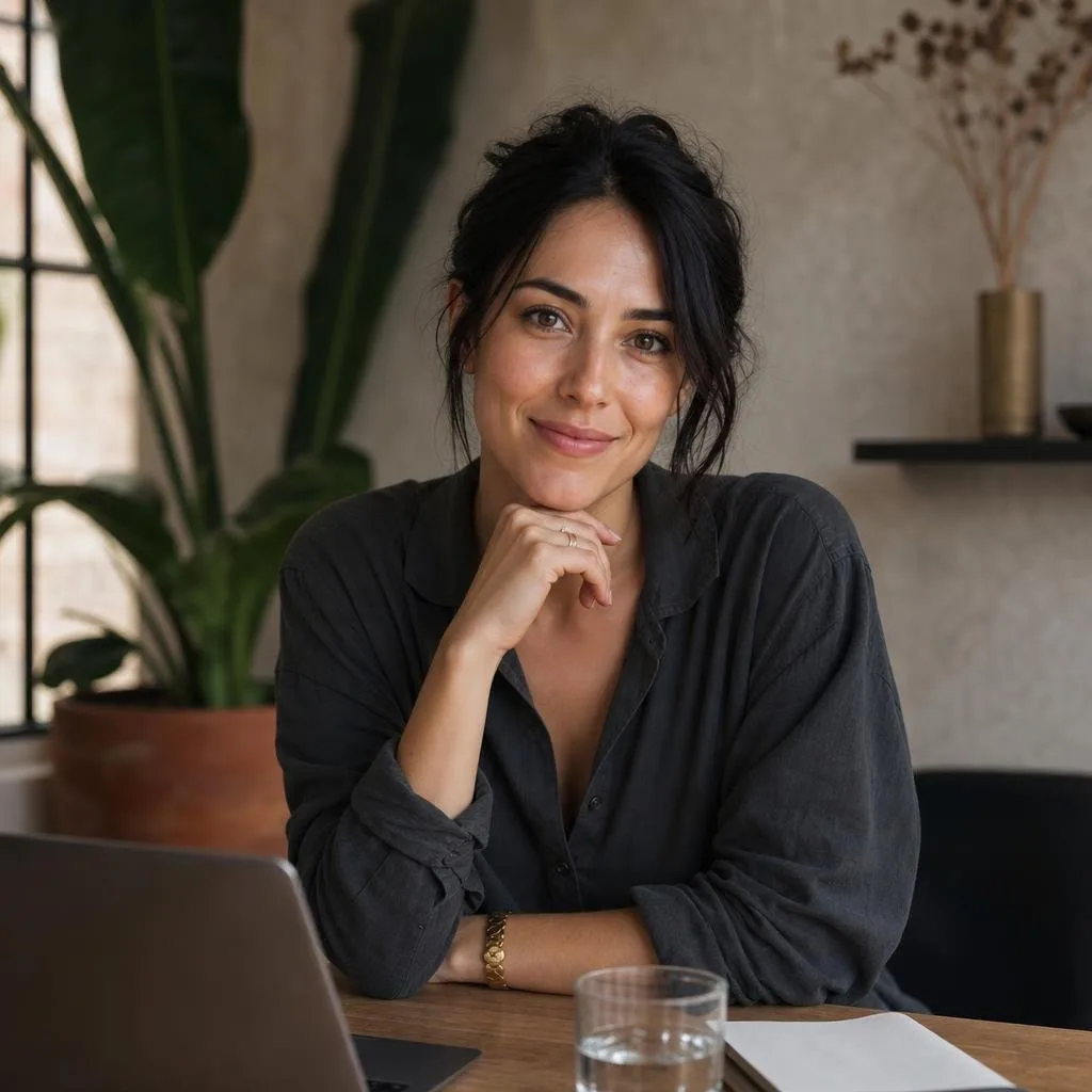 Social media manager filming a short-form video at a bright workspace